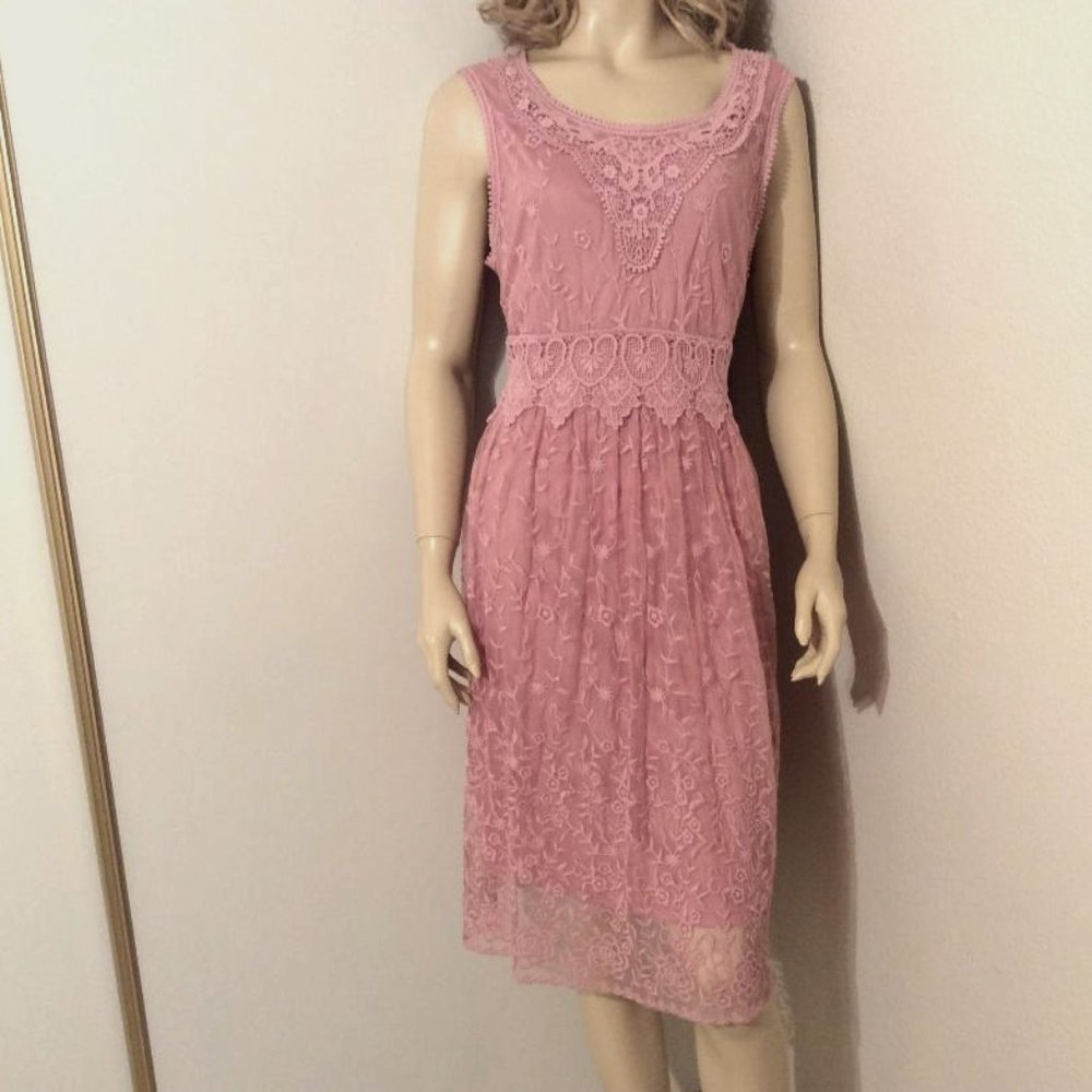 SUNDANCE Dusty Pink 'Love Always' lace sleeveless Midi Dress NWOT Size 16